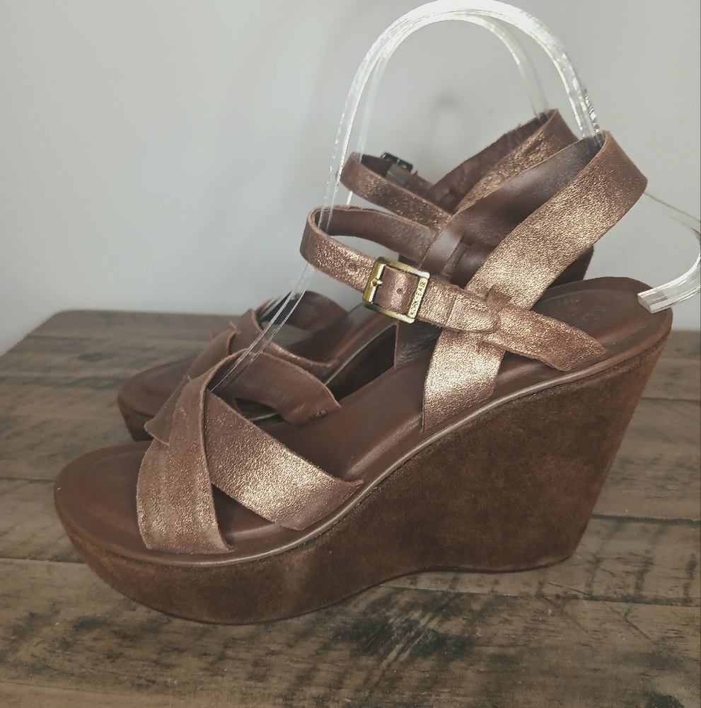 Kork-Ease Leather Criss Cross Wedge Platform Sandals